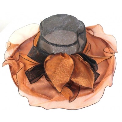Wide Brim 's Hat Mesh Ruffle Bow Rose Flower Sheer Metallic Orange Black   eb-29385196